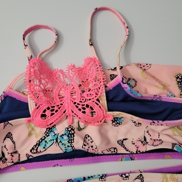 Limited Too Butterfly Print Ruffle Front Crochet Back Bikini - Picture 6 of 8